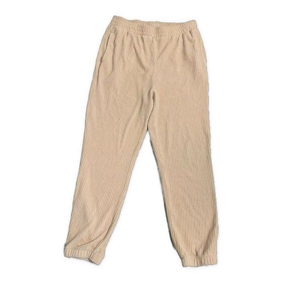 H&M Womens Solid Light Pink Velour Velvet Ribbed High Waist Pants Large - Picture 1 of 5